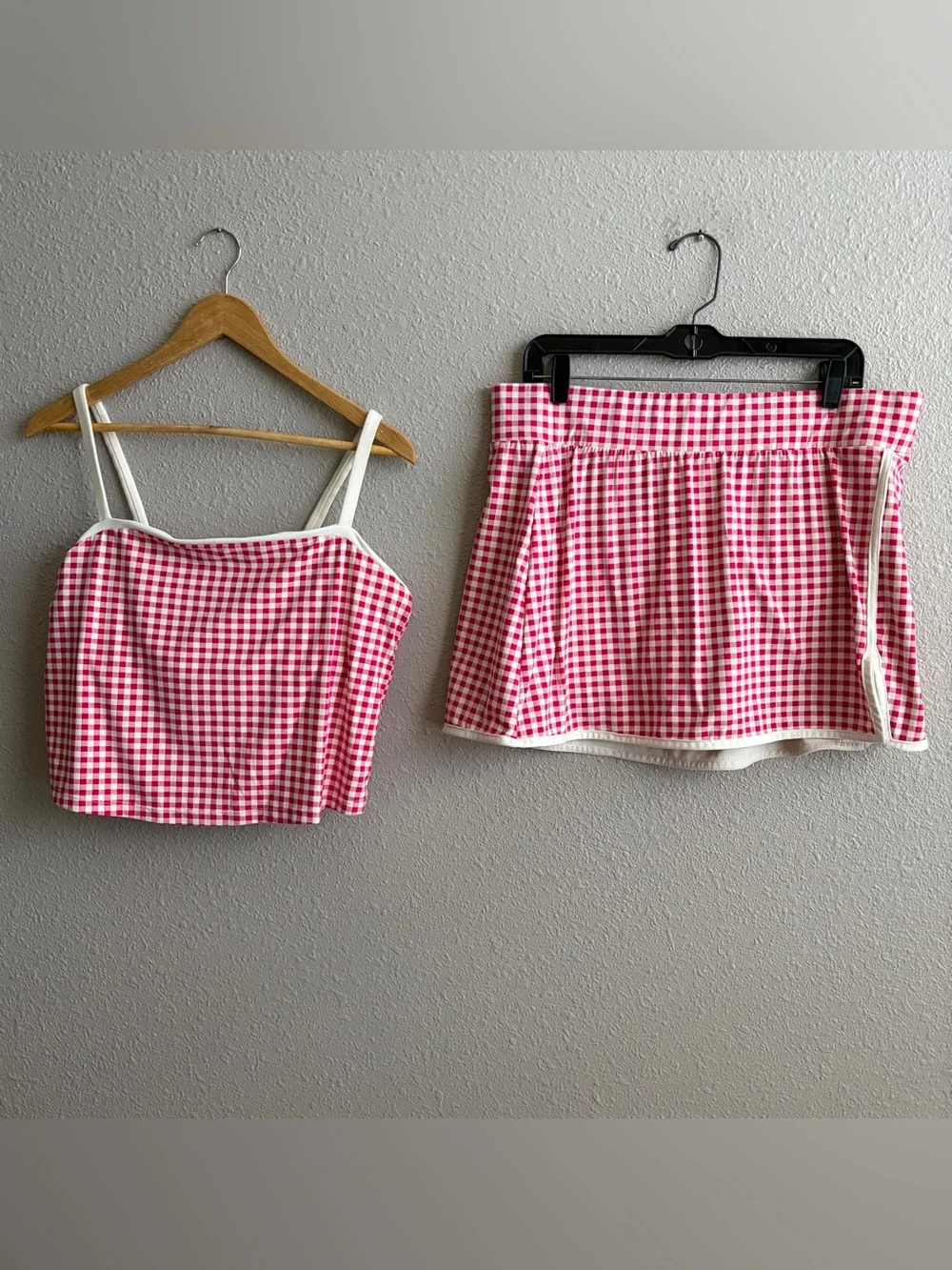 All In Motion Pink White Gingham Everyday Soft Tank and Matching Skort Set